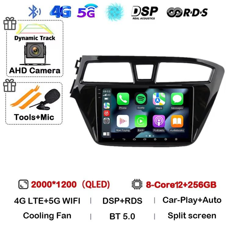 Android 14 Carplay Auto WIFI+4G For Hyundai I20 LHD 2015 2016 2017 2018 Car Radio Car Multimedia Player Stereo GPS NO 2 Din DVD