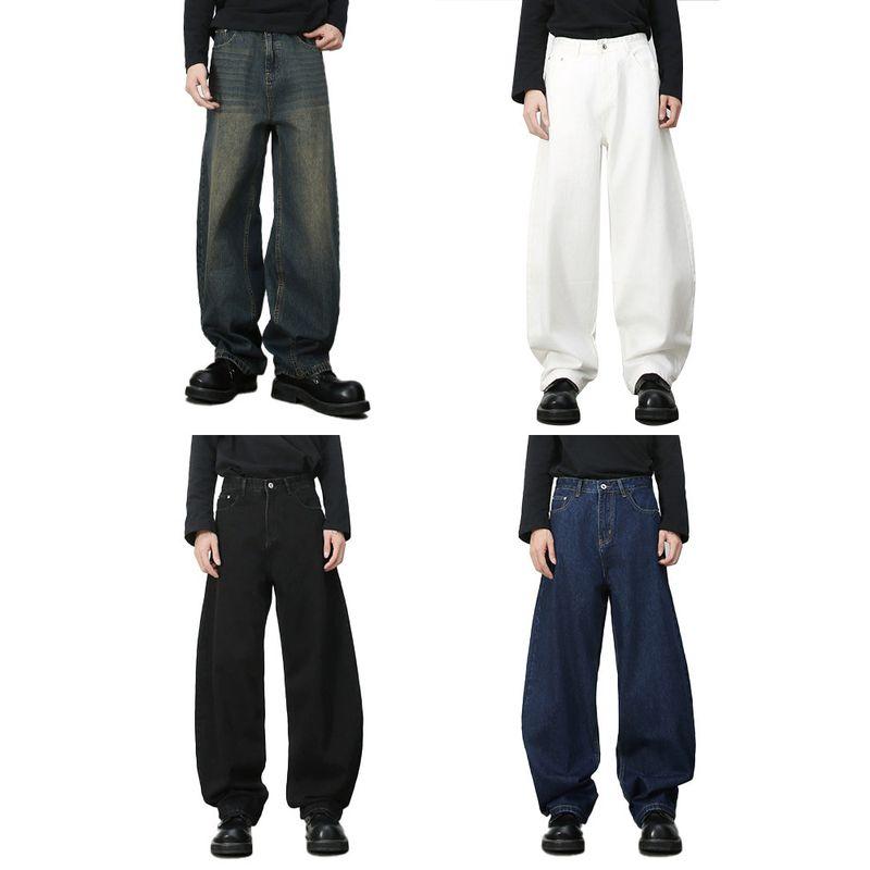 American Street Style Washed Wide-Leg Three-Dimensional Curved Knife Jeans for Men 2025 Autumn Trendy Brand Cleanfit Casual Long Pants