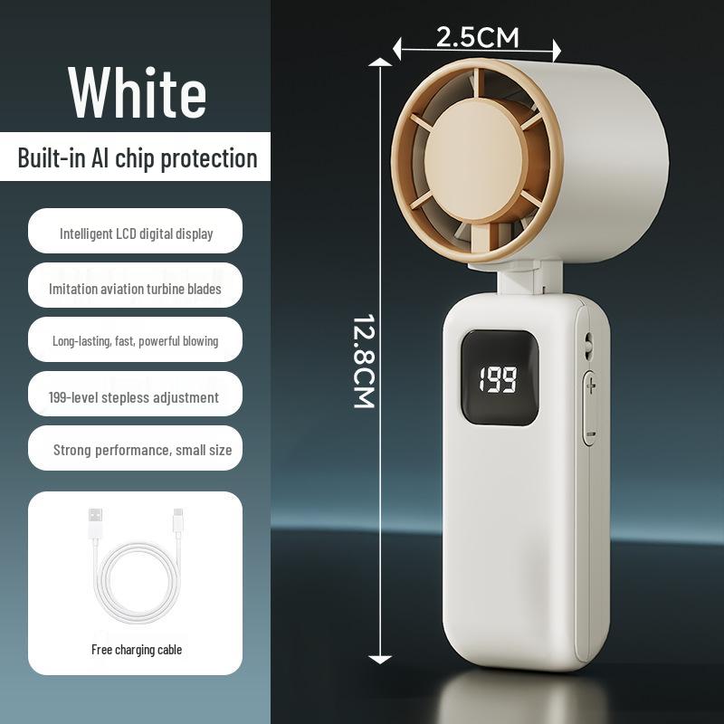 2026 High-Speed USB Rechargeable Mini Handheld Foldable Fan with Digital Display and Lanyard