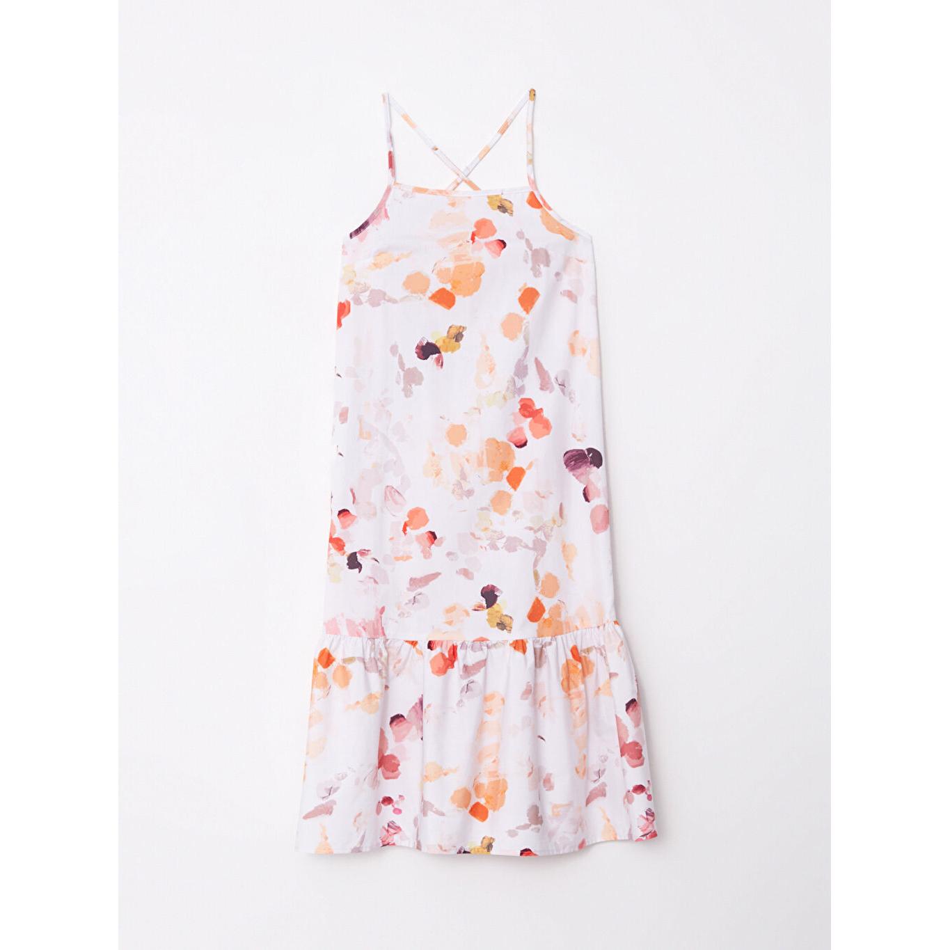 

LCW CASUAL Женское платье из поплина с квадратным воротником и узором на бретелях цвета экрю