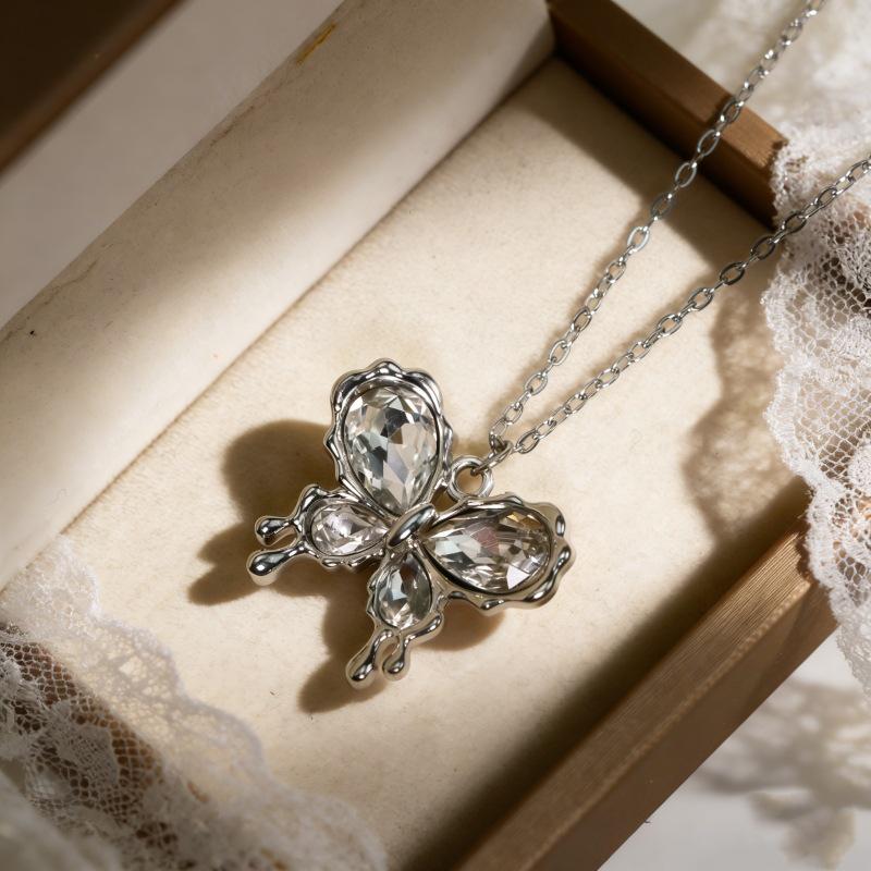 Butterfly Clavicle Necklace: Stainless Steel Women s Chain with Cute Titanium Cross.