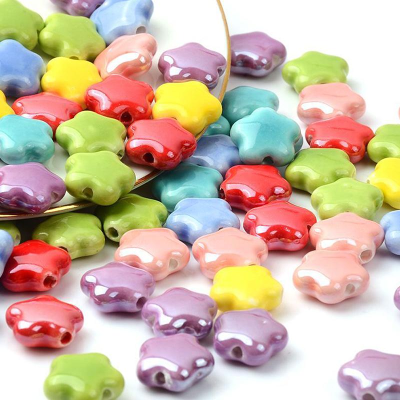 

10 шт. 15 мм красочные блестящие блестящие бусины в форме цветка звезды из фарфора для изготовления ювелирных изделий своими руками A1