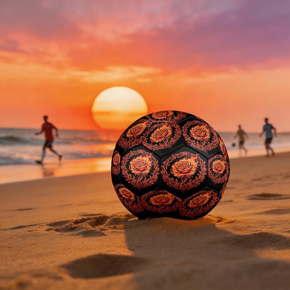 1pc Rose Tattoo Theme Soccer Ball Football, Size 5, Lightweight PVC, Outdoor Training Soccer Ball,Gift c6572