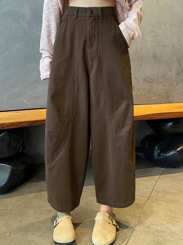Korean Style Coffee Washed High-Waist Wide-Leg Scimitar Pants for Women