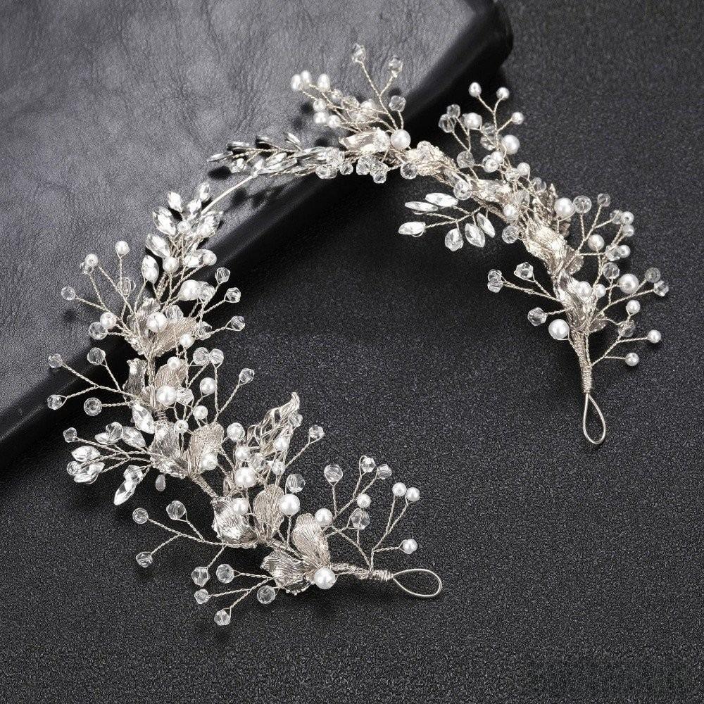 Gorgeous Beaded Bride Wedding Tiaras Flower Pearl Bridal Headwear Rhinestone Alloy Flower Headbands Hair Accessories