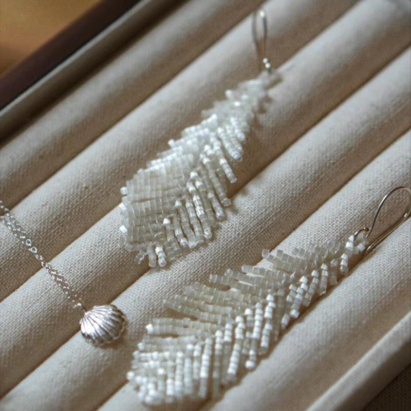 Pearl opal leaf fringed earrings fashion super fairy temperament earrings niche versatile high-end earrings