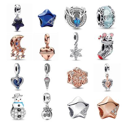 New Blue Stars Charm Amulet S925 Sterling Silver Snowflake Bead Pendant Fit Original Bracelet Women DIY Jewelry Gift