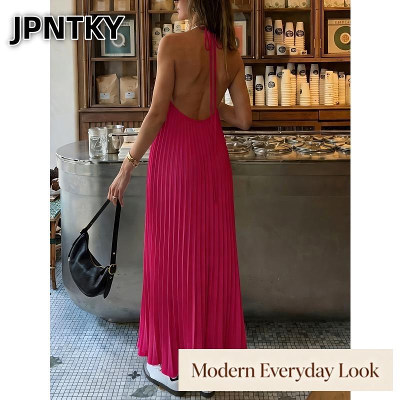 JPNTKY Women's Fashion Summer Spring Solid Color Print Sleeveless Casual Dresses