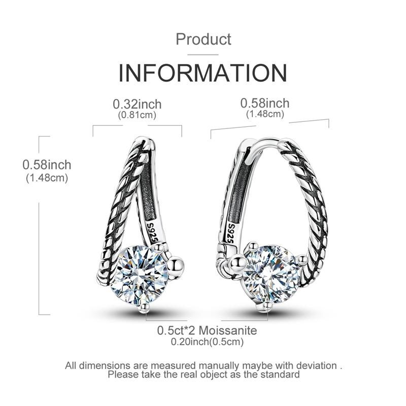 Total 1.0Ct Moissanite Hoop Earring Real Copper Snake Bone Earring For Women Wedding Engagement Party Fine Jewelry