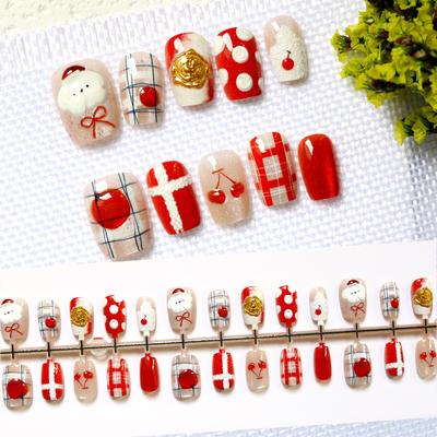 Christmas Snowman 3D Gold Red Nail Art Stickers, High-End Whitening Nail Tips, Special Wearable Nails
