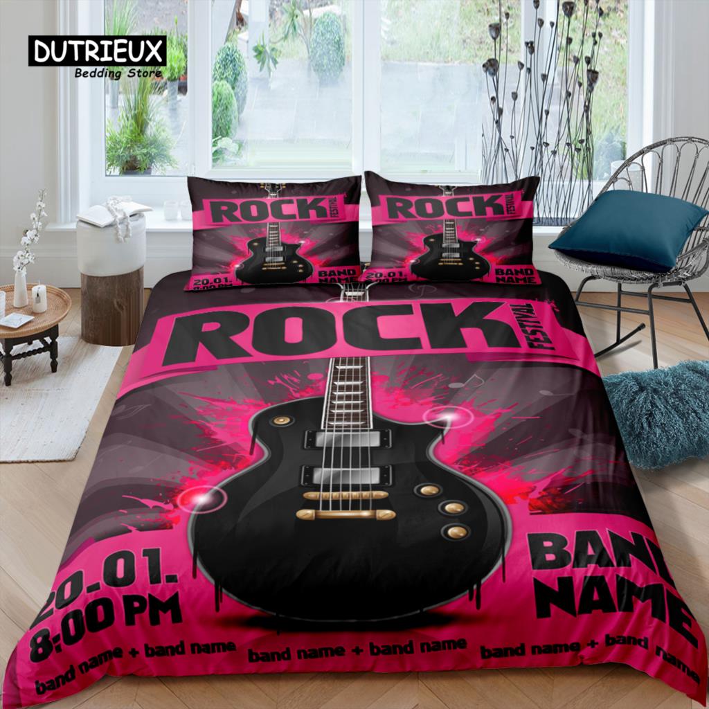 

Home Living Luxury 3D Rock Music Bedding Set Duvet Cover Pillowcase Kids Bedding Set Queen and King EU/US/AU/UK Size 140x200cm 3pcs