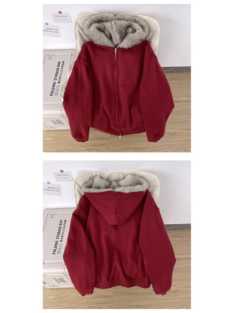 Zuoshan Diao Men's Heavyweight American-Style Cotton Jacket with Fur Collar, Winter Hooded Outerwear, Plus Velvet Thick Sweater.