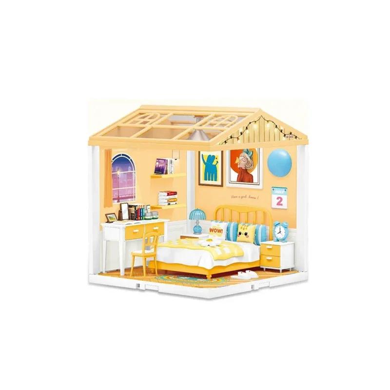 Doll House Micro Building Block Diy Handicraft Room Assembly Scene Bricks Bedroom Kitchen Restaurant Model Blocks Birthday Gifts