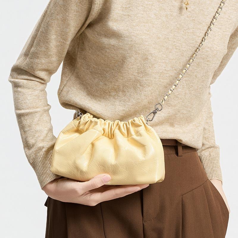 Small gold ball chain pleated cloud bag portable shoulder underarm bag black leather design niche messenger bag