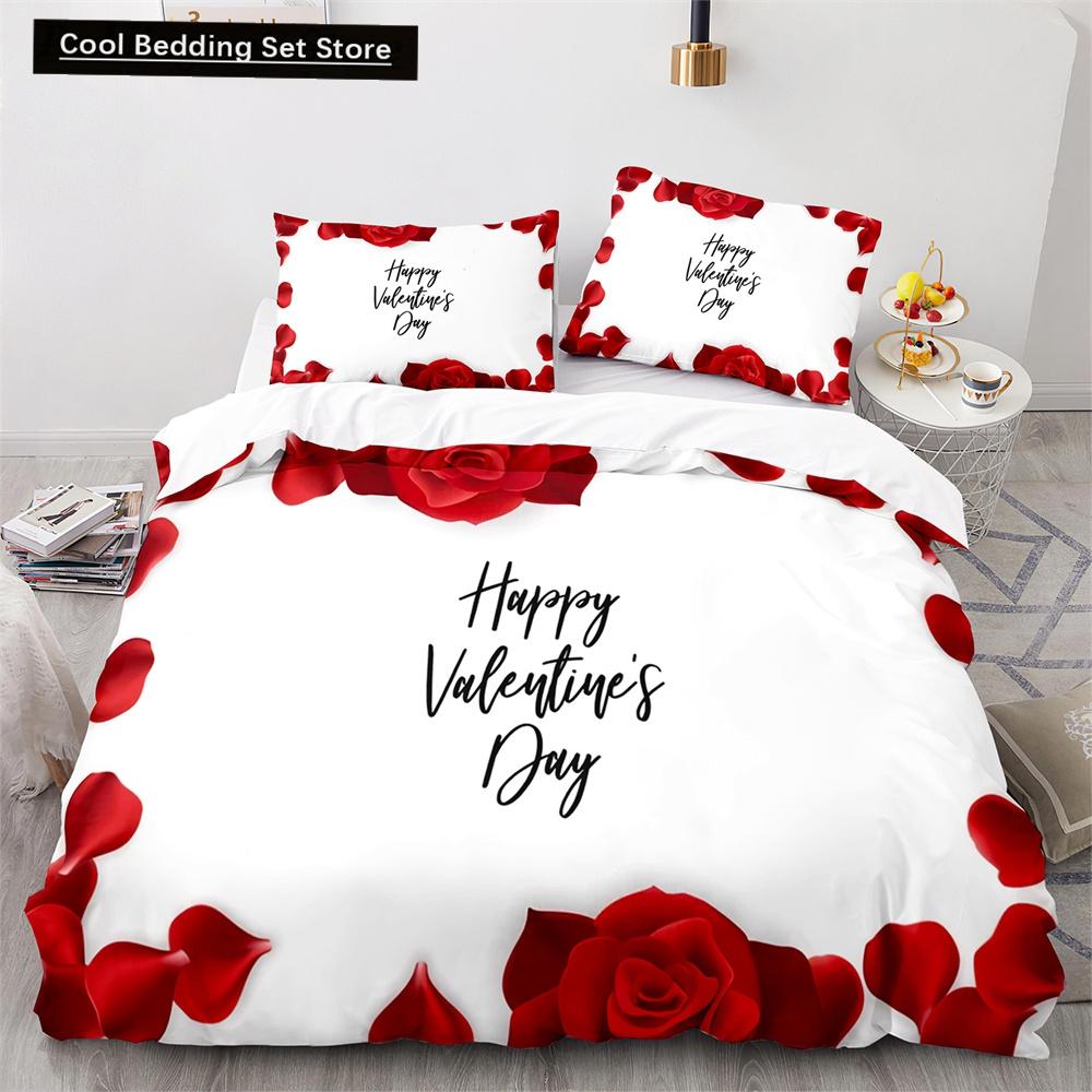 Red Rose King Queen Duvet Cover 3D Beautiful Flowers Theme Bedding Set for Women Girls Romantic Floral Quilt Cover Pillowcase