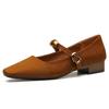 Mary Jane Women's Suede Loafers: Soft Sole, Low Heel, Retro Square Toe, College Style.