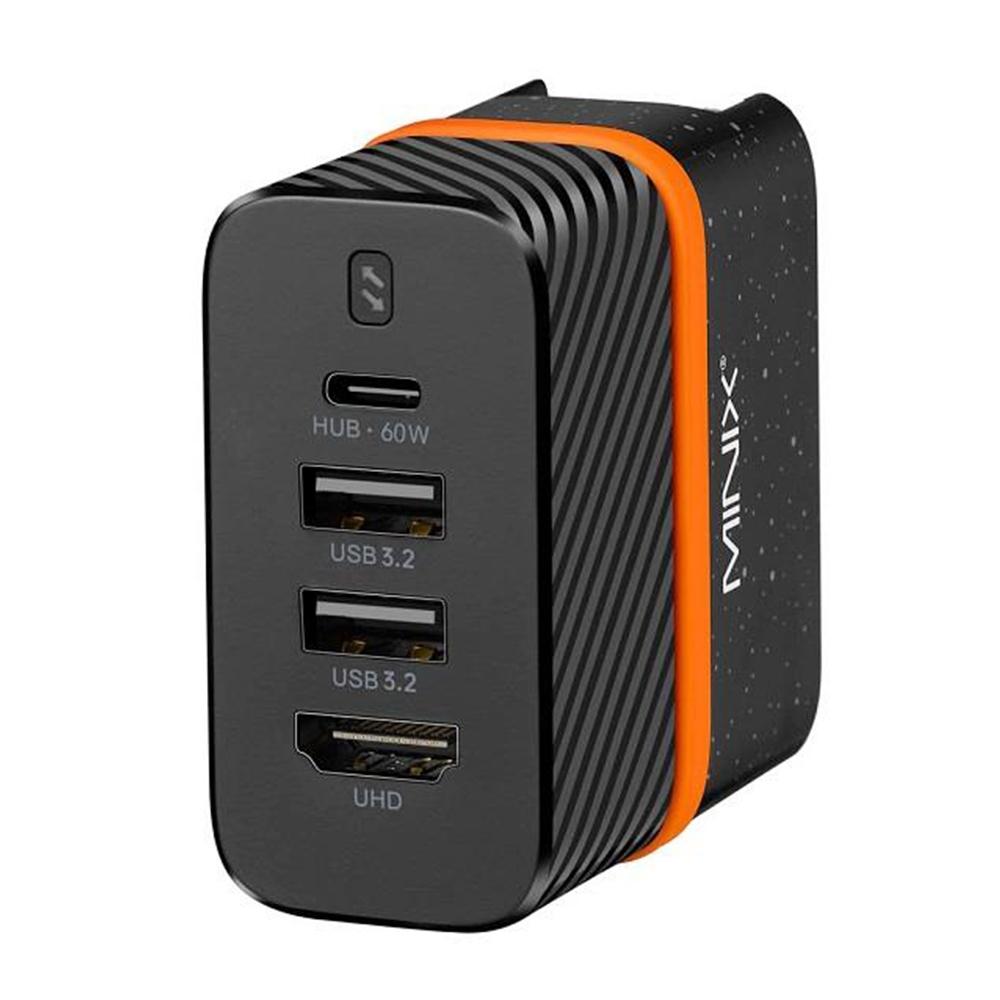Minix P4K Wall Charger Hub Power Supply Adapter, 2*USB 3.2, 4K@30Hz UHD Port, PD60W Fast Charging Type-C Port