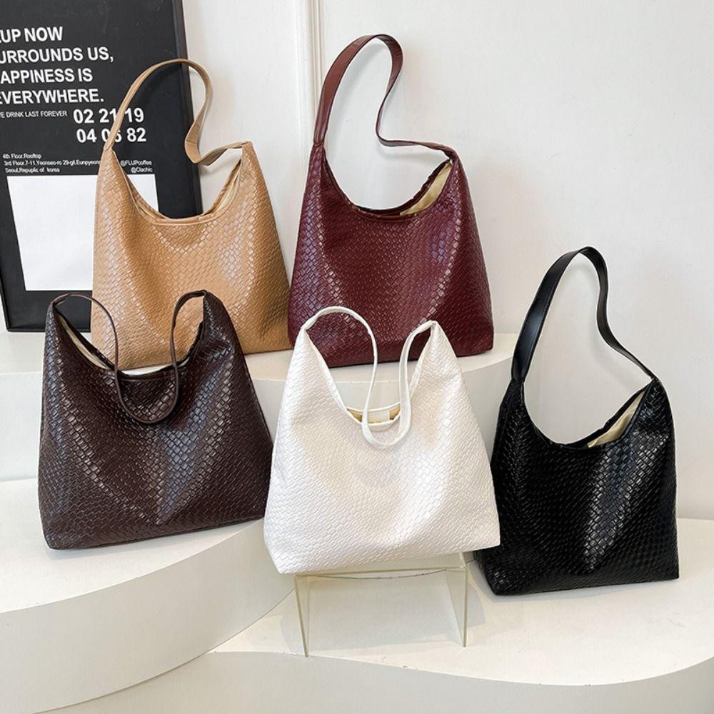 

Soft Woven Hobo Bag Pu Leather Casual Shoulder Bag Elegant Commuting Tote Bag Lady вина червоного кольору