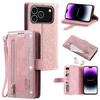 For iPhone 17 Pro Case 9 Card Slots Zipper Wallet PU Leather Phone Cover with Wrist Strap