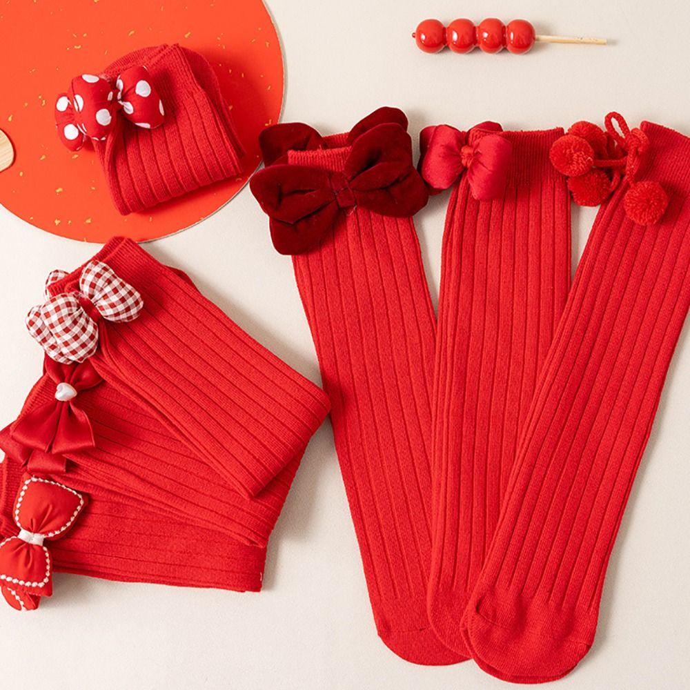 

Thicken Children s Socks Warm Children Red Socks NEW New Year Red Socks Bow Tie