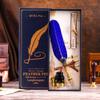 Blue Box Feather Gem Fountain Pen Gift Set: Original High-Value Calligraphy Practice Turkey Heart Dip Pen.