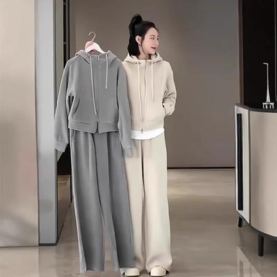Duży Rozmiar Jesień i Zima Nowa Moda Casualowy Strój Sportowy Bluza z Kapturem Spodnie z Szerokimi Nogawkami Zestaw Dwuczęściowy Celebryta Internetowa