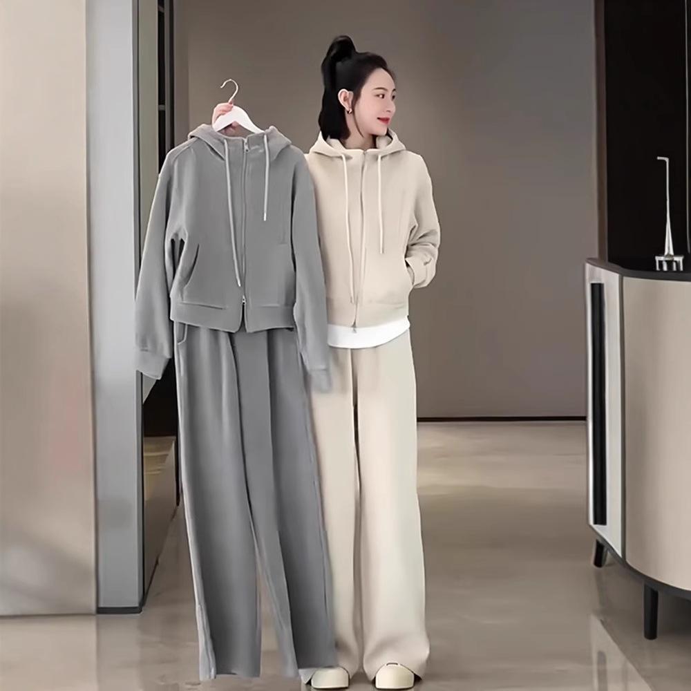 Nadměrná velikost Podzimní a zimní Nová móda Ležérní sportovní oblek Mikina s kapucí Kalhoty se širokými nohavicemi Internetová celebrita Dvoudílný set