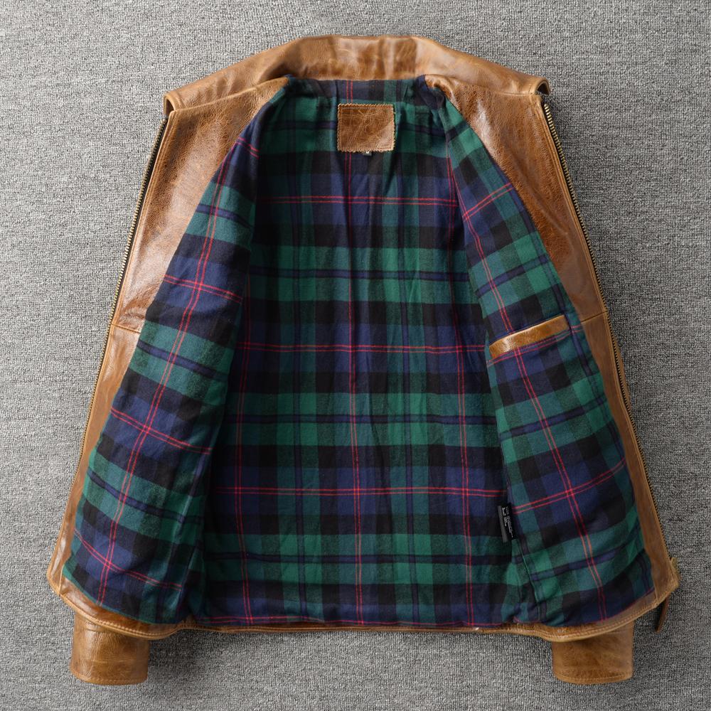 Classic 1930s Color Changes Oil Waxed Brown Natural Cow Leather Jacket Men Real Cowhide Coat Male Clothes Autumn