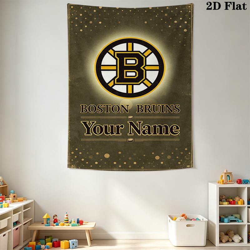Name Custom Boston Bruins Logo Wall Tapestry Aesthetic Wall Hanging Printed Fabric Blanket Decorative Tapestries for Bedroom Living Room Home Decor