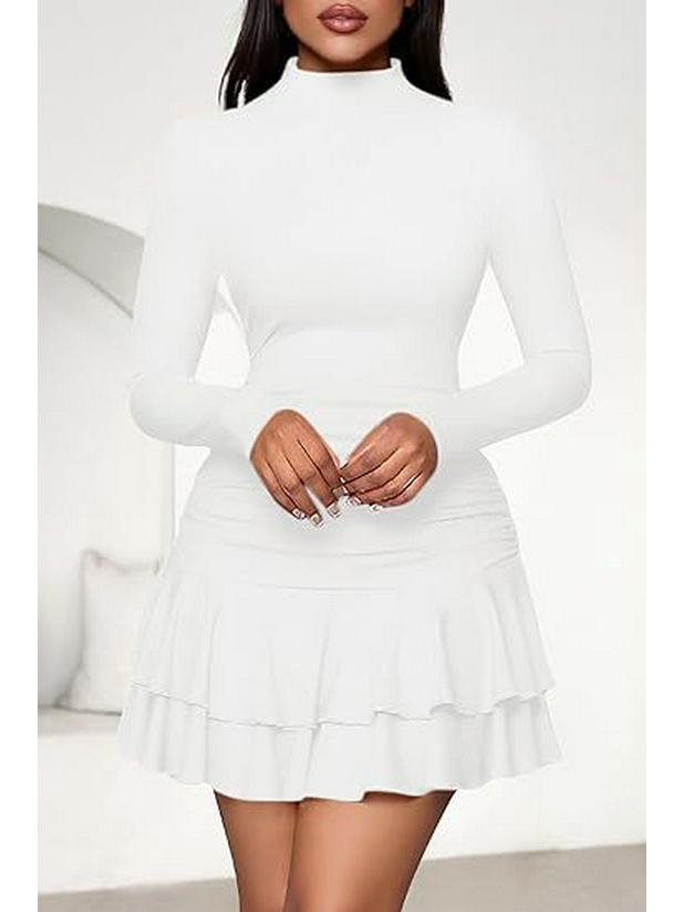 Falda corta ajustada de color liso para mujer 2025 con cuello alto y mangas largas para otoño e invierno