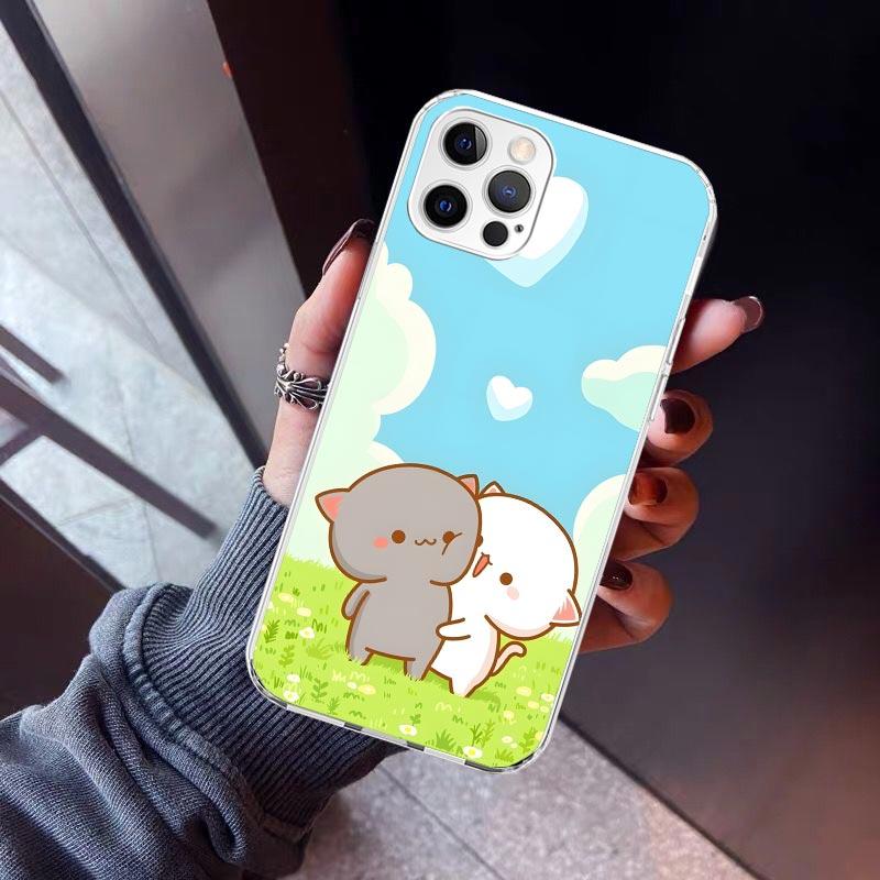 Cute Peach Goma Cat Phone Case For iPhone 17 Air 16 15 Pro Max 14 Plus 13 Mini 12 11 Cover 7 8 SE Silicone Shell Print Fundas 17