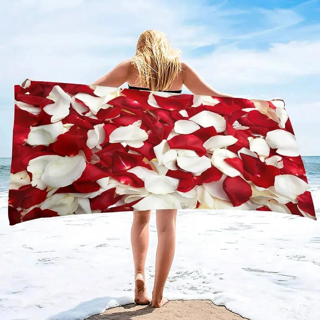 Red Petal Print Beach Towel Beautiful Flowers Girls Women Sport Pool Towels Quick Drying Bathroom Towel Camping Beach Blanket