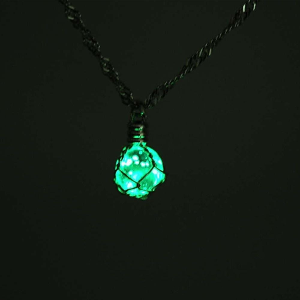 Glass Luminous Ball Neck Chain Hand Woven Round Luminous Pendant Luminous Glass Necklace  Women