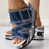 Women Denim Platform Slippers High Heels Shoes Summer Outdoor Wedge Sandals Women Casual Slippers Big Size Slides Women