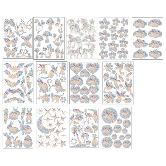 2 Sheets Rainbow Window Clings to Prevent Bird Strikes Decorative Prism Static Decals Butterfly Flower Heart Star Moon Shape Anti-Collision Stickers