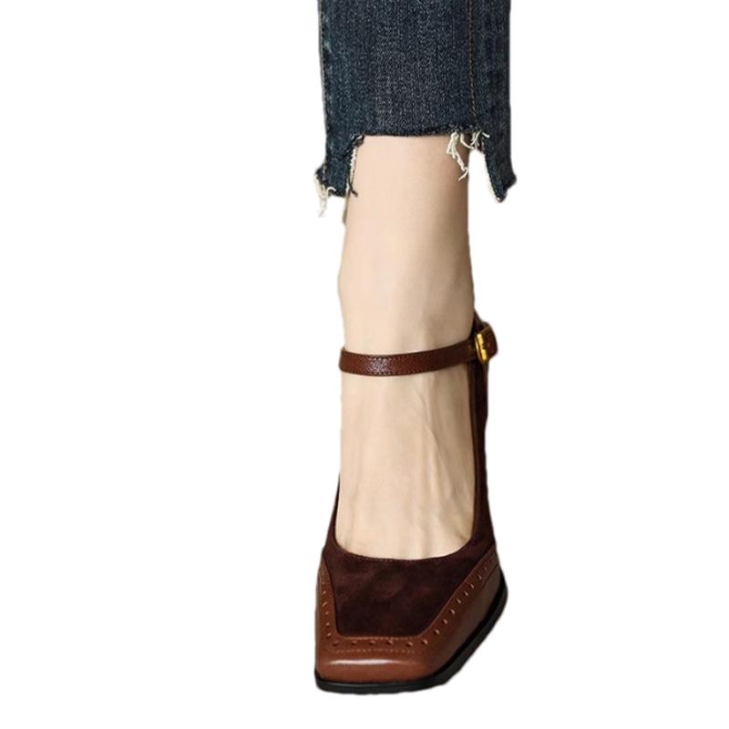 Fashion Women Shallow High Heels Chunky Shoes 2024 Autumn Designer Square Toe New Fashion Walking Shoes Pumps Sexy Dress Mujer Zapatos