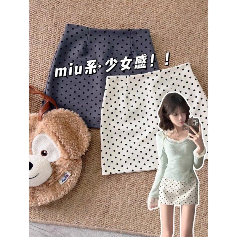 

White polka dot skirt women s summer wear summer a word small skirt miu hip skirt S