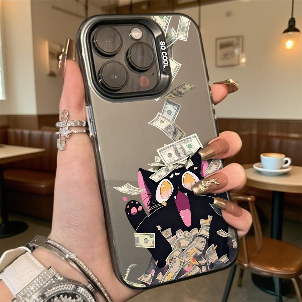 Black Cat In Money Pile Hard Phone Case for Iphone 16 15 14 13 12 11 Pro Max Mini Shockproof Anti-Scratch Protective Cover