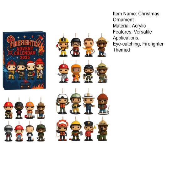 Firefighter Advent Calendar Christmas Countdown Calendar 2D Acrylic Firefighter Hanging Ornaments for Xmas Tree Decoration Festive Gift