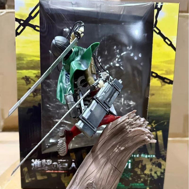 Attack On Titan Captain Levi Ackerman Action Figure Tree Stump Base Standing Battle Pose Collectible Model Desktop Decor Statue