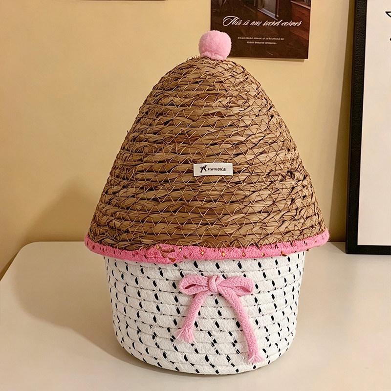 Woven Storage Basket with Lid for Bedroom Snacks and Sundries