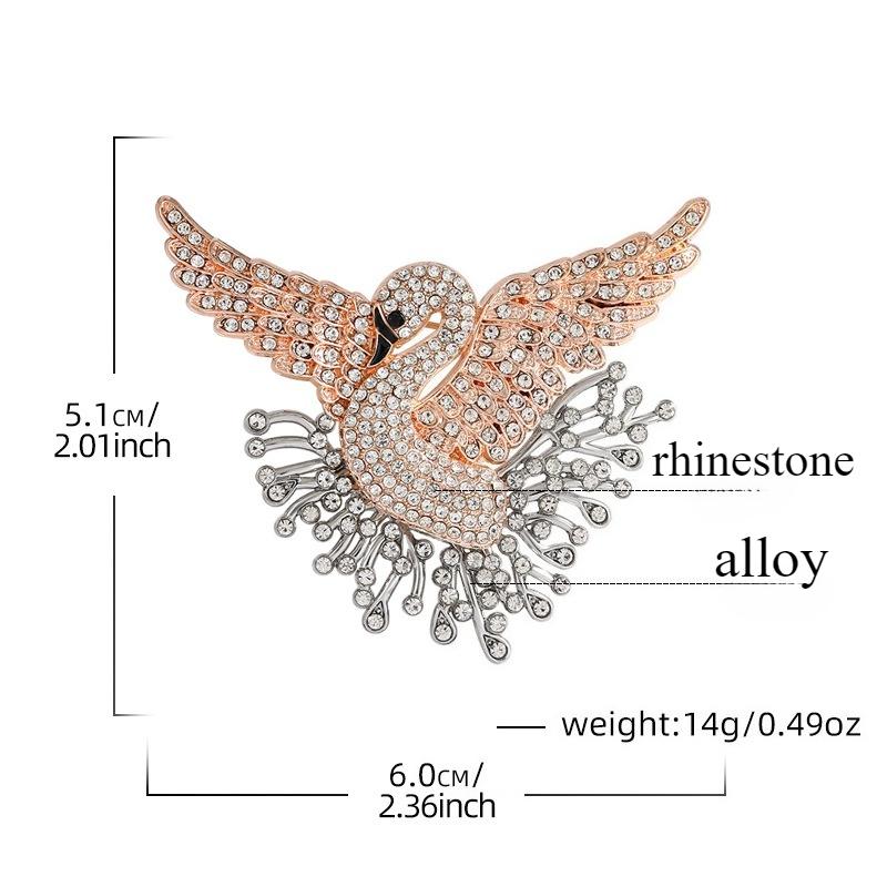 European and American fashion fireworks tail feather swan brooch, women's high-end diamond inlaid bird antique chest flower, dress party accessories