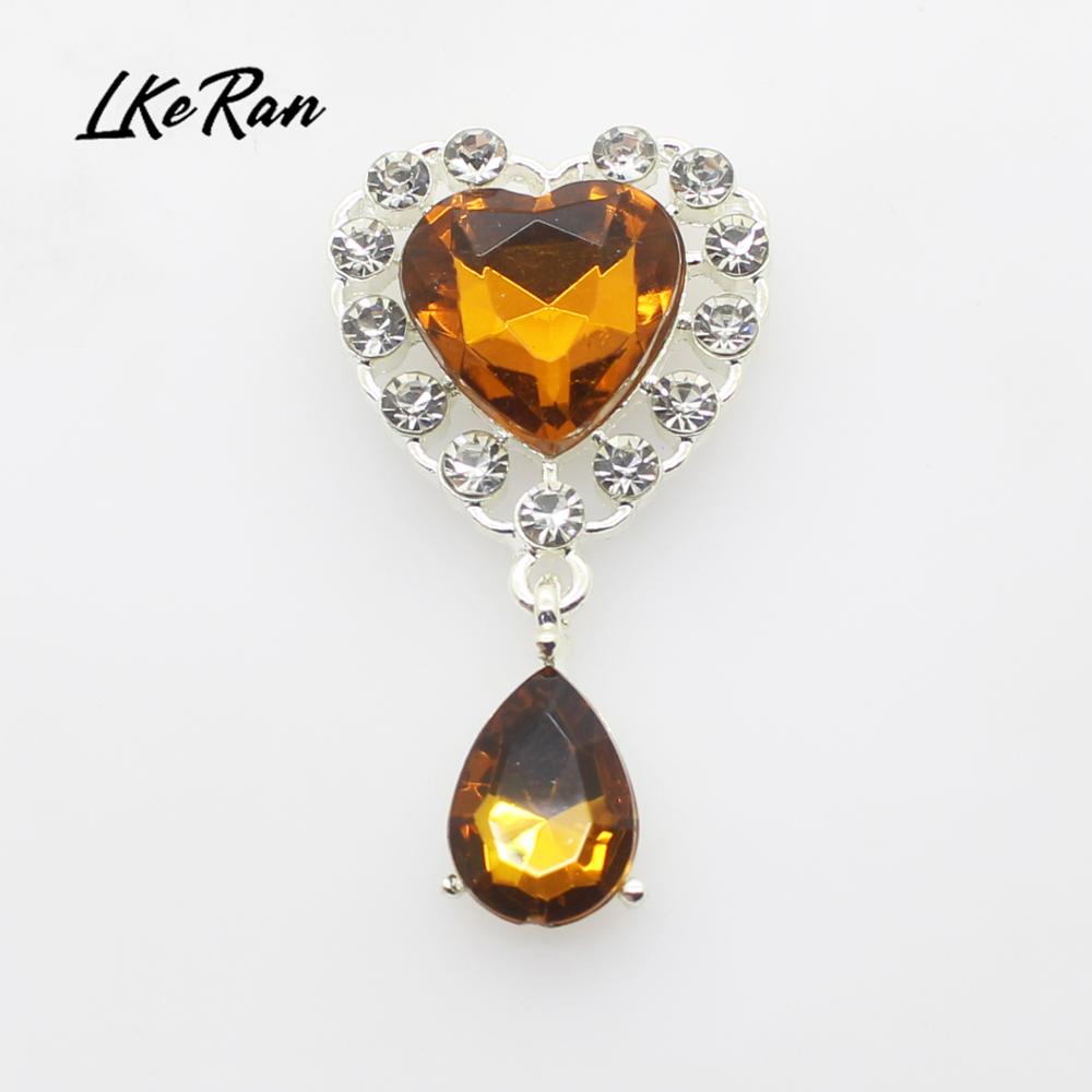 New 5Pcs 25mm*45mm Heart Acrylic Rhinestone Pendants Buttons For Wedding Decoration Metal Brooch Hair Bow DIY Jewelry Craft