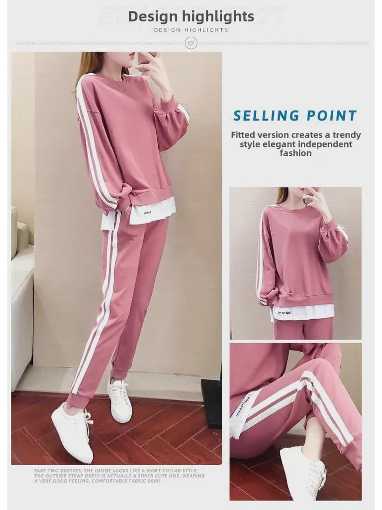 2023 Autumn Women's Knit Two-Piece Set: Korean Style Loose Top with Wide Leg Long Pants