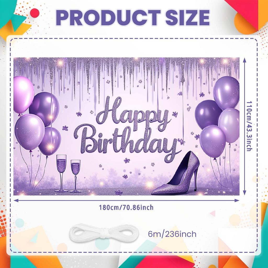 Happy Birthday Banner Purple Blue Balloon Glitter Design Birthday Party Backdrop Decoration Photography Background Prop