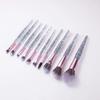 10 Pcs Makeup Brush Scallion Powder Crystal Handle with Sequins Face Eye Fiber Hair Beauty Tools