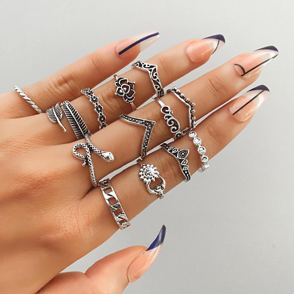 Vintage Distressed Butterfly Snake-shaped Ring Set - Multi-jointed Open-ended Set Ring Set