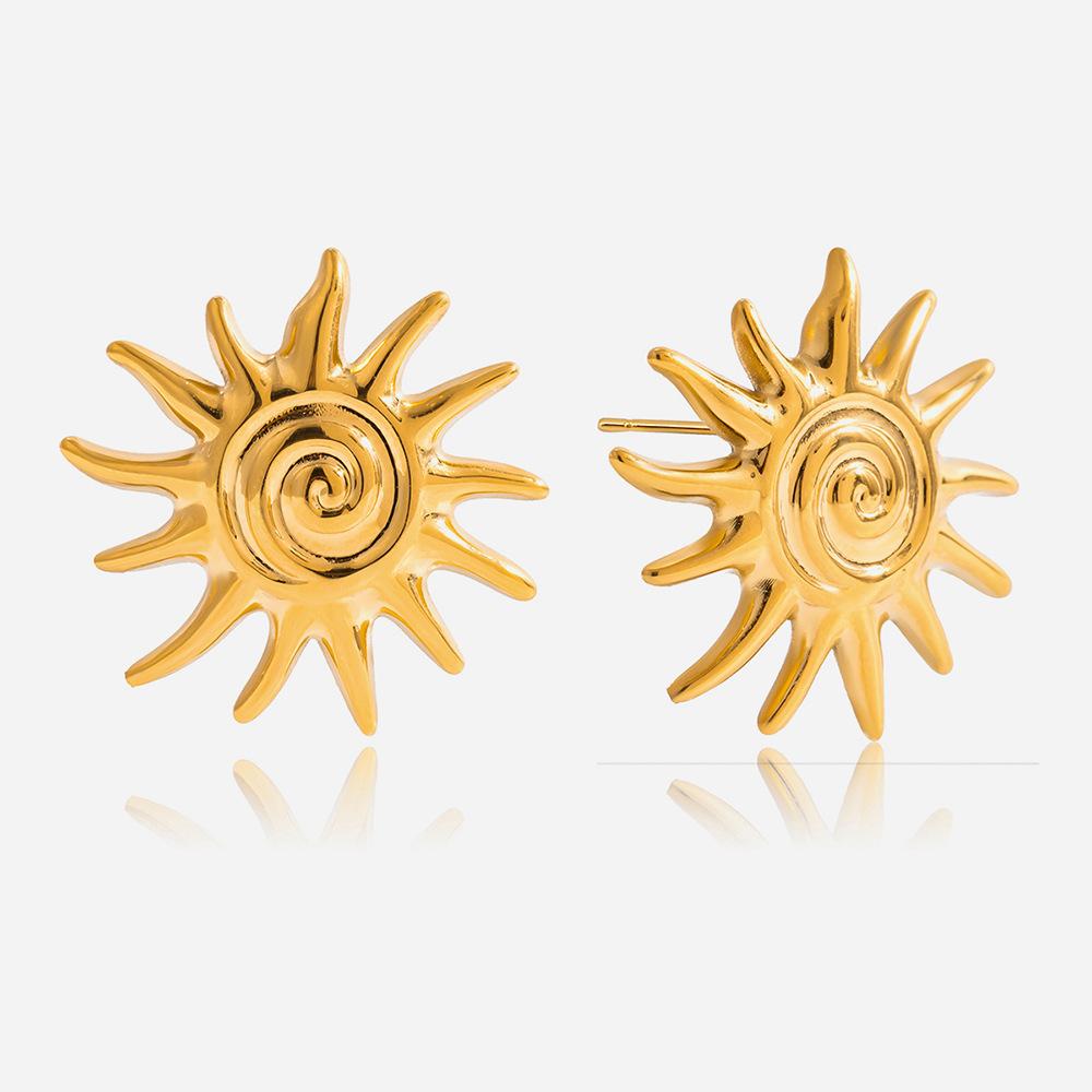 European and American Sun Earrings, Light Luxury High-end 18k Gold Earrings, Niche Design