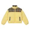 Womens Winter Puffer Jacket With Plaid Patchwork Design Thick Warm Short Coat Loose Fit Stand Collar Cotton Blend