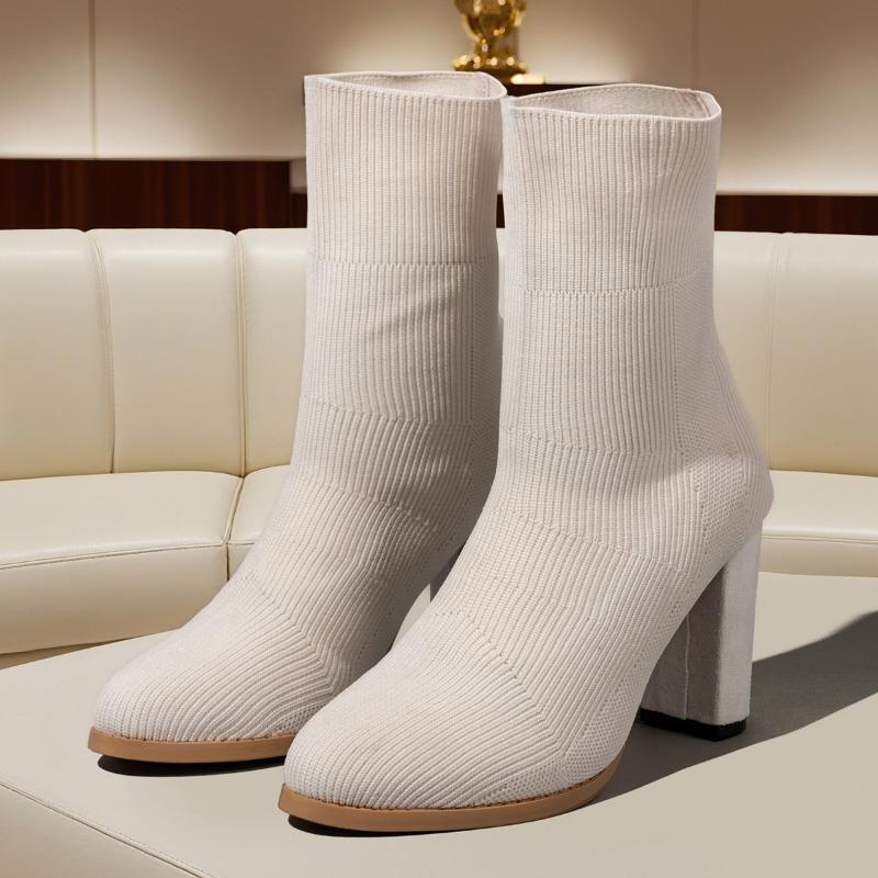 Boots Women's Knitted Skinny Stretch Booties Western Style European and American Short Cylinder